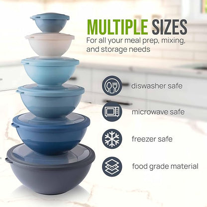 Zulay Kitchen 12 Piece Plastic Mixing Bowls with Leak-Proof Lids Set - Microwave and Freezer Safe Kitchen Mixing Bowls for Preparing, Serving and Storing - Large Nesting Bowls (Twilight Ombre) - Image 3