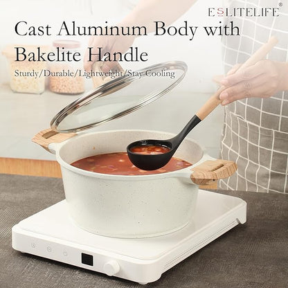 ESLITE LIFE Nonstick Stock Pot with Lid, 3 Quart Granite Casserole Small Soup Pot Pasta Cooking Pot, Induction Compatible, PTFE & PFOA Free, White - Image 5