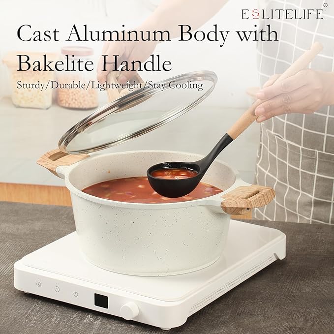 ESLITE LIFE Nonstick Stock Pot with Lid, 5 Quart Granite Casserole Large Soup Pot Pasta Cooking Pot, Induction Compatible, PTFE & PFOA Free, White - Image 5