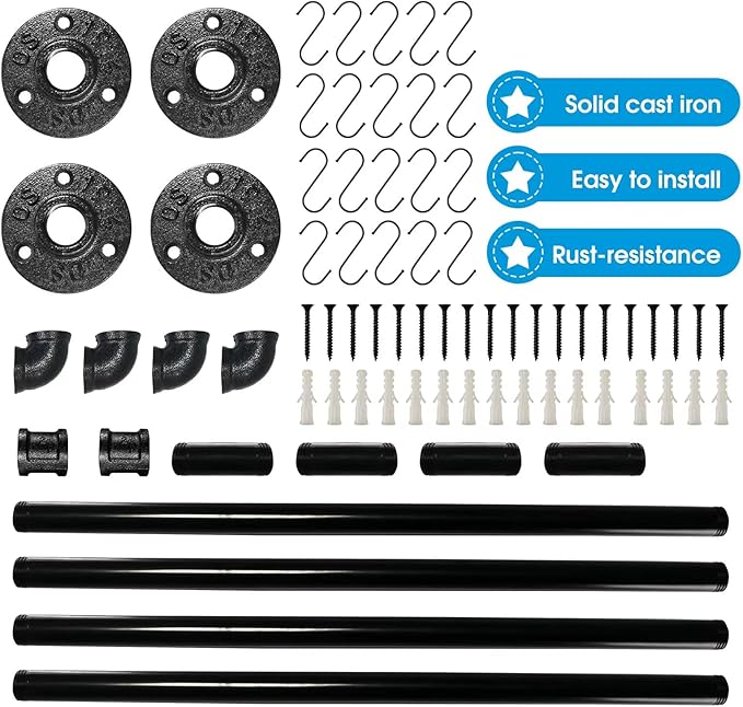 Industrail Pipe Pot Pan Rack, Wall mount Pot hangers Pan Haniging Rail Lid Hnager for kitchen with S Hooks (39"-2 Pack) - Image 3