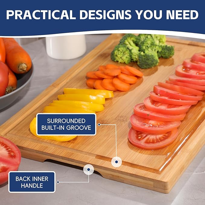 Hiware 3-piece Bamboo Cutting Boards for Kitchen, Heavy Duty Bamboo Cutting Board with Juice Groove, Wood Cutting Board Set for Meat, Vegetables - Image 5