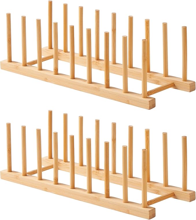 Bamboo Dish Drying Rack-2 PCS Pot Lid Plate Rack Organizer Holder for Cabinet-Cutting Board Organizer for Dish, Pot Lid, Bowl, Cup, Cutting Board by Worthyeah