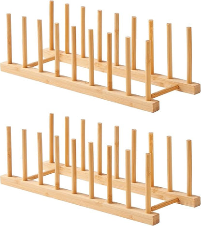 Bamboo Dish Drying Rack-2 PCS Pot Lid Plate Rack Organizer Holder for Cabinet-Cutting Board Organizer for Dish, Pot Lid, Bowl, Cup, Cutting Board by Worthyeah