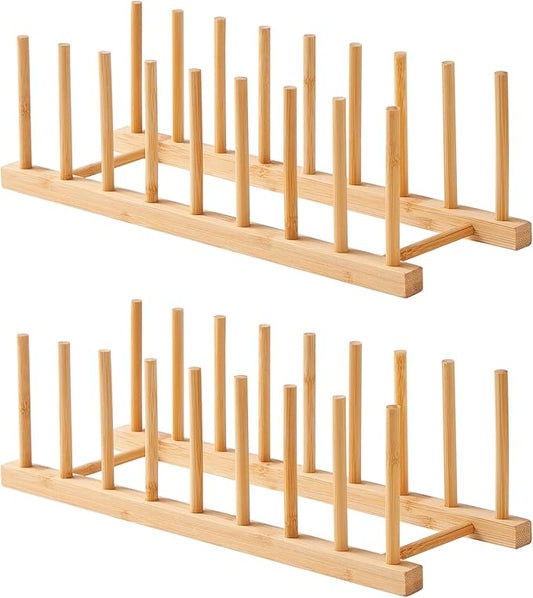 Bamboo Dish Drying Rack-2 PCS Pot Lid Plate Rack Organizer Holder for Cabinet-Cutting Board Organizer for Dish, Pot Lid, Bowl, Cup, Cutting Board by Worthyeah