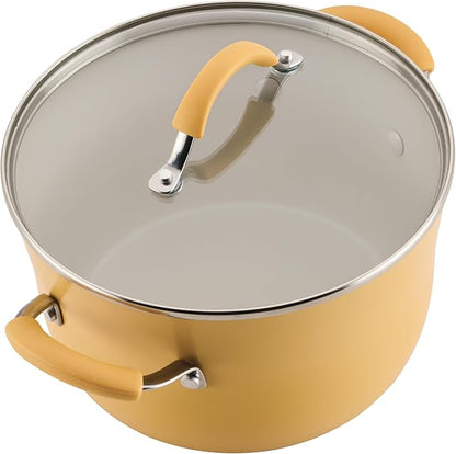 Rachael Ray Cucina Ceramic Cookware Set - 13 Pieces - Ceramic Pots and Pans Set w/Nonstick Frying Pans, Saute Pan, Saucepans, Stockpot, Lids, Pan Protectors & Cooking Utensils - Turmeric - Image 13