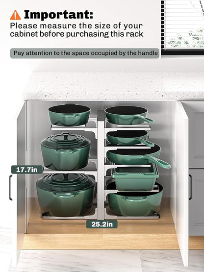MUDEELA 8-Tier Pots and Pans Organizer under Cabinet, 15.83" Height Heavy Duty Pot Pan Organizer Kitchen Cabinet Organization and Storage, Adjustable Pot Rack for Frying Pan, Cast Iron Skillet, Sliver - Image 2