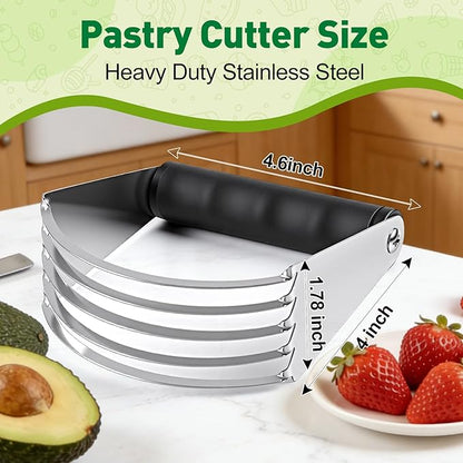 Ninsula Pastry Cutter Set, Stainless Steel Professional Pastry Blender with Biscuit Cutter, Heavy Duty Dough Blender with Soft Grip for Easy Mixing(Black) - Image 2