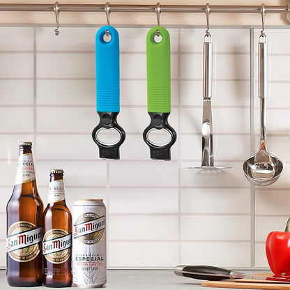 2-Pack Soda Can Opener and Beer Bottle Opener Bartender with Good Grip Silicone Handle, Pop Top Can Tab Opener for Long Nails, Bottle Opener for Arthritic Hand and Seniors, 1* Blue 1* Green