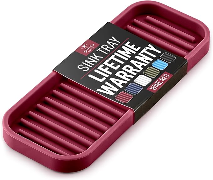 Zulay Kitchen (9x3.5) Silicone Sponge Holder for Kitchen Sink - Flexible Multipurpose Soap Tray - Sink Organizer for Kitchen, Bathroom, Makeup, Trinkets & More (Wine Red) by ZulayKitchen