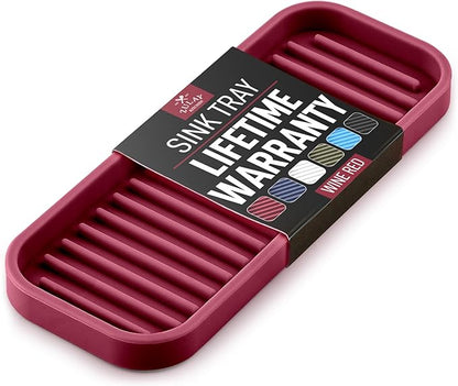 Zulay Kitchen (9x3.5) Silicone Sponge Holder for Kitchen Sink - Flexible Multipurpose Soap Tray - Sink Organizer for Kitchen, Bathroom, Makeup, Trinkets & More (Wine Red) by ZulayKitchen