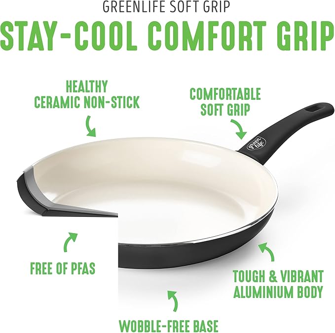 GreenLife Non Stick Fry Pan Set (7" & 10"), Non-Toxic PFAS-Free Ceramic Skillets, Dishwasher & Oven Safe, Egg Omelet Frying Pans, Stay- Cool Handles, Kitchen Home Cooking Essentials, Black and Cream - Image 4