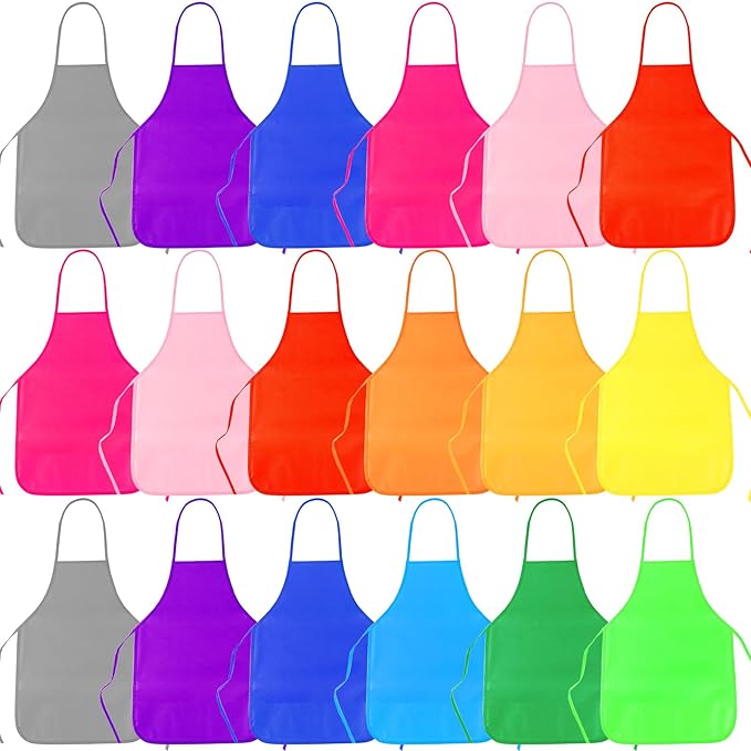 KUUQA 16/24/30/36/40Pcs Kids Apron Painting Aprons for Kids, Kids Paint Apron Art Smock for Classroom Painting Party Supplies