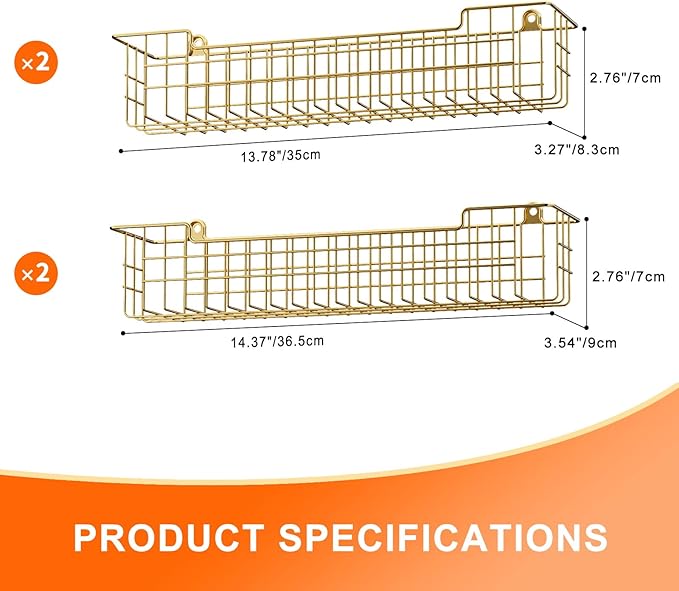 Spice Rack, 4-Pack Seasoning Organizer Wall Mount for Kitchen Storage Organization, Spice Holder Shelf Saving Space for Cabinet, RV, Pantry, Gold - Image 3