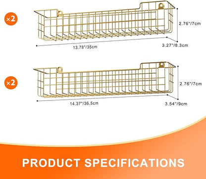 Spice Rack, 4-Pack Seasoning Organizer Wall Mount for Kitchen Storage Organization, Spice Holder Shelf Saving Space for Cabinet, RV, Pantry, Gold - Image 3