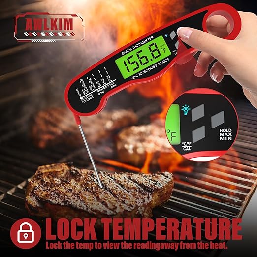AWLKIM Digital Meat Thermometer for Cooking - IP67 Waterproof Kitchen Thermometer with Backlight and Hold, Fast Instant Read Thermometer, Candy Making, Outside Grill, Stocking Stuffers for Men-2 Pack - Image 7