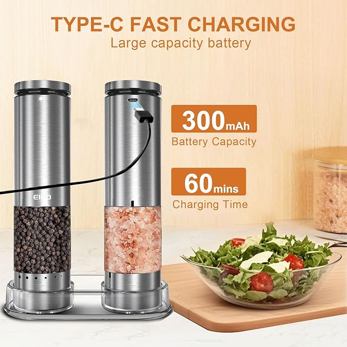 Electric Salt and Pepper Grinder Set Rechargeable, Automatic Salt and Pepper Shakers Mills External Adjustable Coarseness, Kitchen Gadgets, Stocking Stuffers Christmas Cooking Gifts for Men Women - Image 6