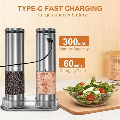 Electric Salt and Pepper Grinder Set Rechargeable, Automatic Salt and Pepper Shakers Mills External Adjustable Coarseness, Kitchen Gadgets, Stocking Stuffers Christmas Cooking Gifts for Men Women - Image 6