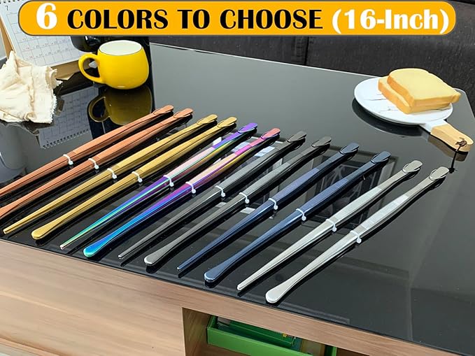 JETKONG 2 Pcs 16-Inch Heavy Duty Cooking Tweezers Extra Long Stainless Steel Kitchen Tweezers Large Plating Tongs (Navy Blue) - Image 5