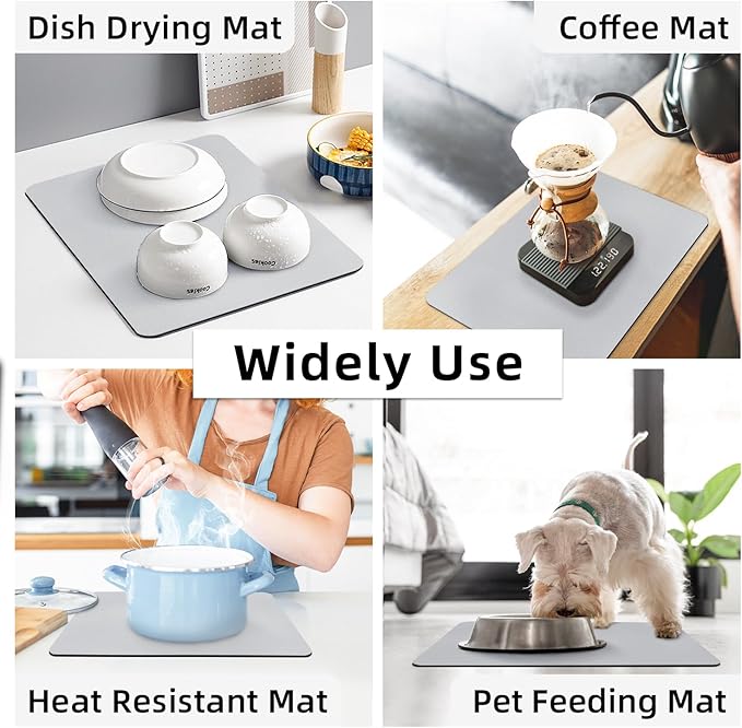 LOPNUR Kitchen Dish Drying Mat, 18"x16" Small Dish Drying Mats for Kitchen Counter, Diatomite Coffee Mat, Super Absorbent Dish Drying Pad, Heat Resistant Mat with Anti-slip Rubber Backed, Light Grey - Image 7