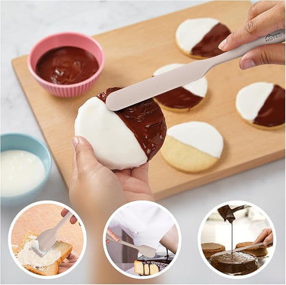 HOTEC 600℉ Heat Resistant BPA-Free Silicone Rubber Spatula Set,Kitchen Cooking Spatulas, Baking, Mixing for Non Stick Cookware, Dishwasher Safe, Set of 5, Khaki - Image 4