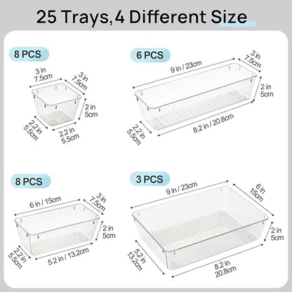 Vtopmart 25 PCS Office Desk Drawer Organizers Set, 4-Size Versatile Plastic Drawer Organizer Trays, Storage Bins for Desk Accessories Office Organizers and Storage, Bathroom, Makeup, Vanity - Image 7