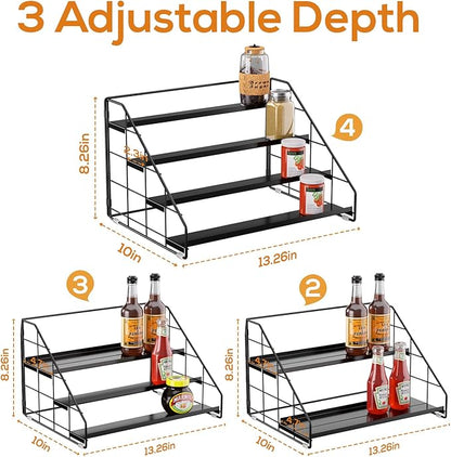 4 Tiered Spice Rack Organizer, 2 Pack Spice Rack Organizer for Cabinet, Tiered Adjustable Spice Shelf for Kitchen Countertop Pantry Organization (Carbon Black) - Image 3