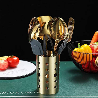 Gold Cooking Utensils Set, Berglander Stainless Steel 13 Pieces Kitchen Utensils Set With Titanium Gold Plating, Kitchen Tools Set With Utensil Holder, Dishwasher Safe, Easy to Clean - Image 6