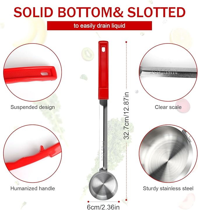 2 Ounce Solid Stainless Steel Portion Control Ladle Spoon -Pizza Sauce Serving Spoons Portion Ladle for Sauces, Perfect for Weight Watchers, Buffets, Parties