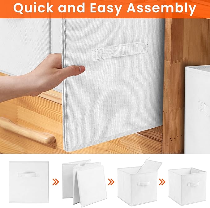 Criusia Storage Cubes - 11 Inch Heavy Duty Fabric Storage Bins for Shelves Closet Cube Organizer - 8 Pack Collapsible Cube Storage Bins Baskets for Clothes Blankets Toys - Nursery Organization (White) - Image 7