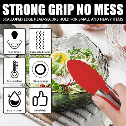 Kitchen Tongs with Silicone Tips, Kitchen Tongs, Cooking Tongs, Premium Stainless Steel Locking Cooking Tongs, Non-Slip Food Tongs for Cooking, Heavy Duty, Non-Stick, 480℉, Set of 3-7"/9"/12" Red - Image 6