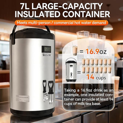 Commercial Insulated Beverage Dispenser with Stand, 2 Gallon Hot Water Dispenser, Hot & Cold Drink Dispenser Temperature Display, for Tea,Coffee(Silver) - Image 3