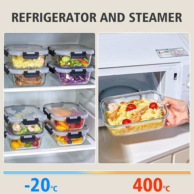 Liuruiyu 8 Pack 36OZ Glass Food Storage Containers with Lids, Meal Prep Containers, Airtight Bento Boxes with Leak Proof Locking for Microwave, Oven, Freezer and Dishwasher, BPA Free - Image 6