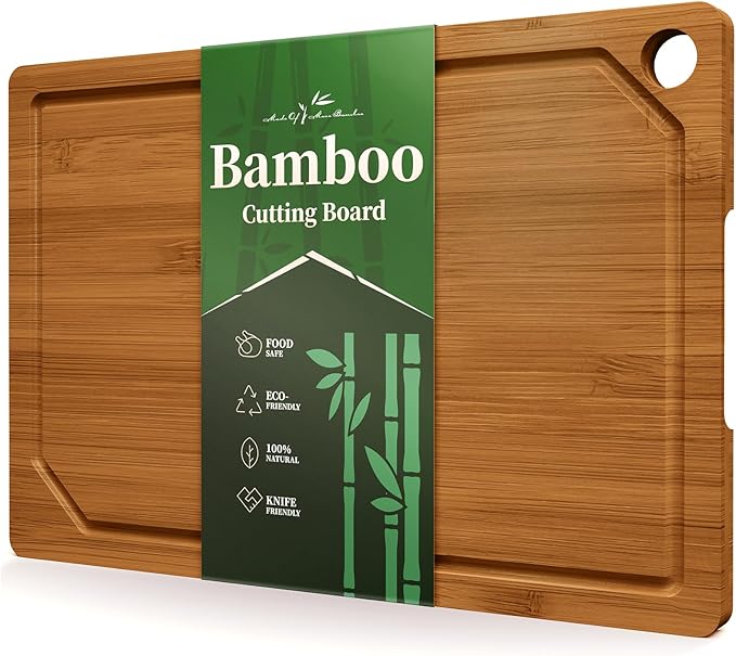 Kitsure Bamboo Cutting Board - Multi-Sizes Wooden Cutting Boards for Kitchen, Convenient Kitchen Essentials with Deep Juice Grooves, Cutting Board for Chopping & Serving, Large, Brown by Kitsure