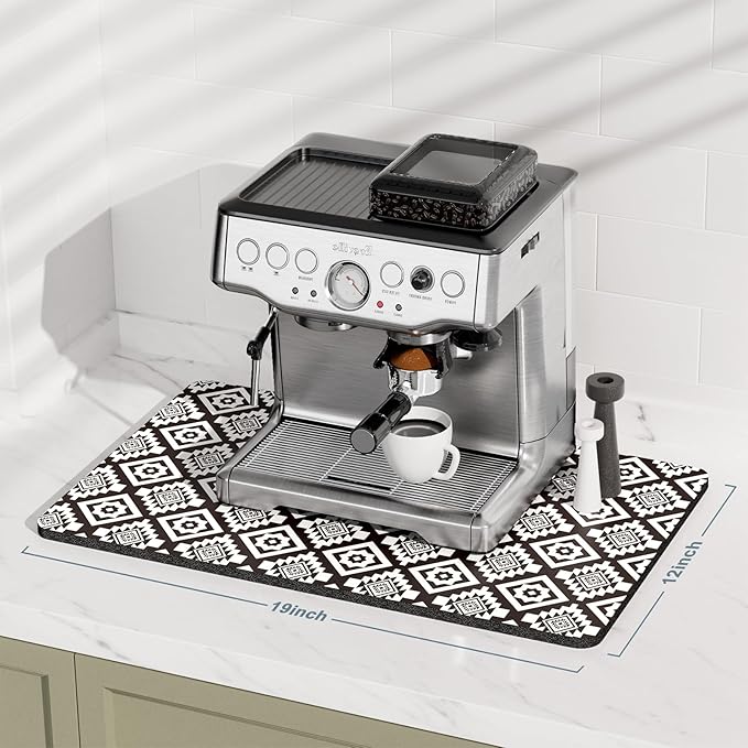 Rnivvi Coffee Mat, 12" x 19" Cute Coffee Bar Mats for Espresso Machine Station Accessories and Organizer, Hide Stain Rubber Backed Absorbent Dish Drying Pad for Kitchen Counter, Modern Abstract Art - Image 2