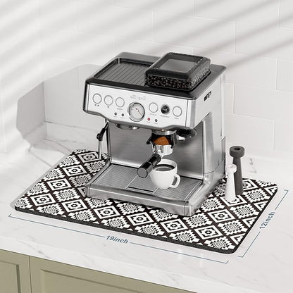 Rnivvi Coffee Mat, 12" x 19" Cute Coffee Bar Mats for Espresso Machine Station Accessories and Organizer, Hide Stain Rubber Backed Absorbent Dish Drying Pad for Kitchen Counter, Modern Abstract Art - Image 2