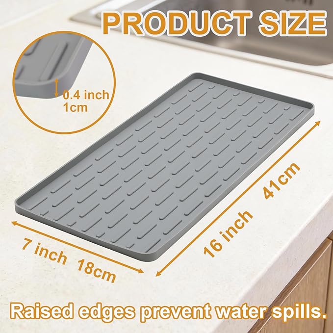 Silicone Coffee Mat, 16"X7" Heat-Resistant,Eco-friendly,Hygienic Drying Pad,Leak-Proof and Non-Slip,Removable Silicone Mat with Concave and Convex Design,（Gray 16X7） - Image 2