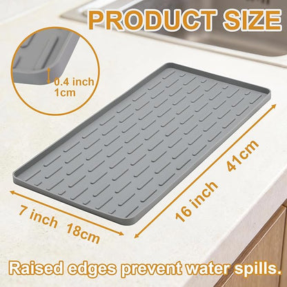 Silicone Coffee Mat, 16"X7" Heat-Resistant,Eco-friendly,Hygienic Drying Pad,Leak-Proof and Non-Slip,Removable Silicone Mat with Concave and Convex Design,（Gray 16X7） - Image 2