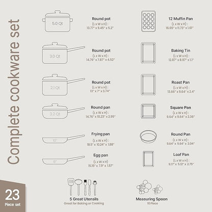 Pots and Pans Set, 23-Piece Non Stick Cookware & Bakeware Sets with Plaid Pattern, Stackable Design, Dishwasher Safe, Stain-resistant, Oven & All-Stove Safe, Tempered Glass Lid, Golden - Image 2