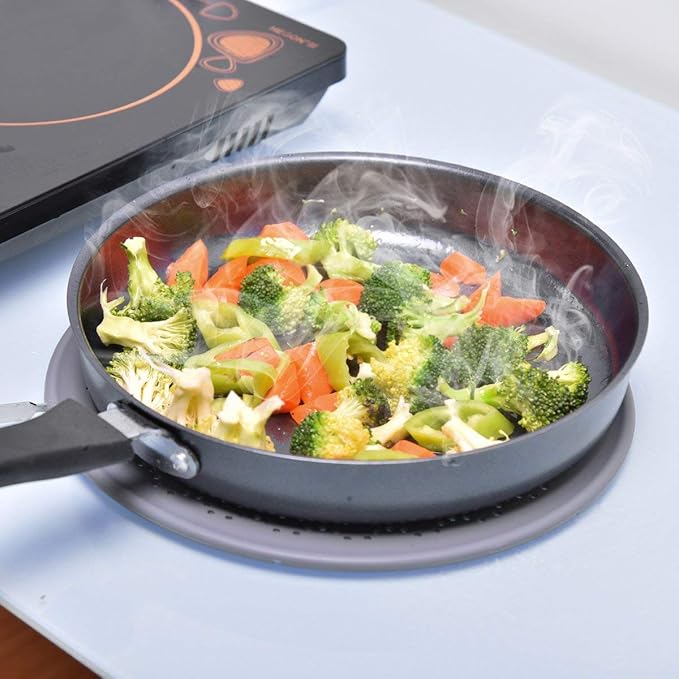 11" Silicone Splatter Screen Pan Cover with Folding Handle, Heat Insulation Cooling Mat, Strainer, Drain Board, Oil Splash Guard for Frying Pan - Image 6