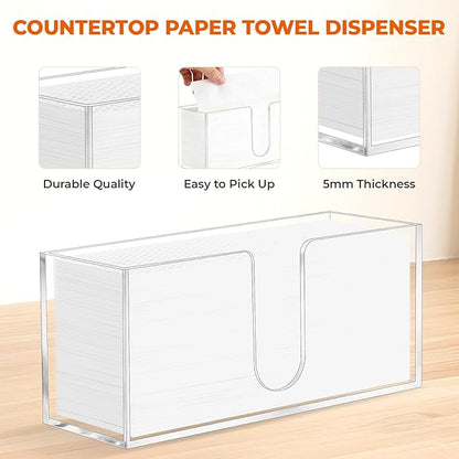 2PACK Paper Towel Holder, Countertop Paper Towel Dispenser Bathroom Paper Hand Towels Dispensers Clear Acrylic Napkin Holder Suitable for Z-fold, C-fold or MultiFold Trifold for Bathroom Kitchen - Image 4