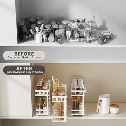 Magheo Pull Out Spice Rack Organizer for Cabinet, 4 Pack Metal Seasoning Organizer Slide Out Spice Storage Shelf No Assembly Vertical Spice Rack Pullout for Kitchen & Bahthroom No Drill(2 Tier,White) - Image 5