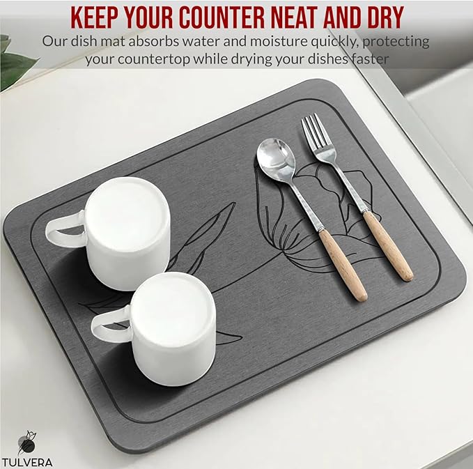 Stone Dish Drying Mat for Kitchen Counter – Diatomaceous Earth Drying Mat | Fast-Absorbing, Minimalist Design, Durable Diatomite | Non-Slip, Heat Resistant, Easy-to-Clean | USA Brand | 15.7”x11.8” - Image 5