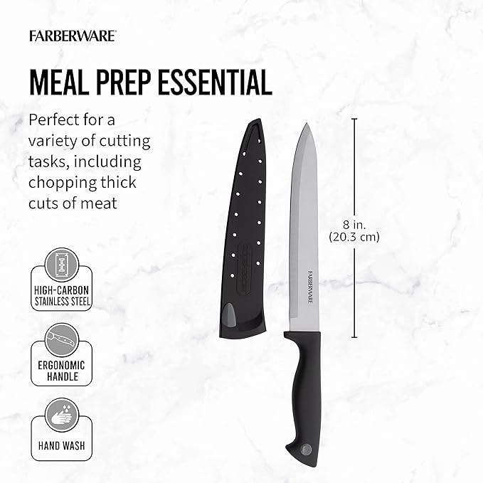 Farberware Edgekeeper 8-Inch Slicing Knife with Self-Sharpening Blade Cover, High Carbon-Stainless Steel Kitchen Knife with Ergonomic Handle, Razor-Sharp Knife, Black - Image 3