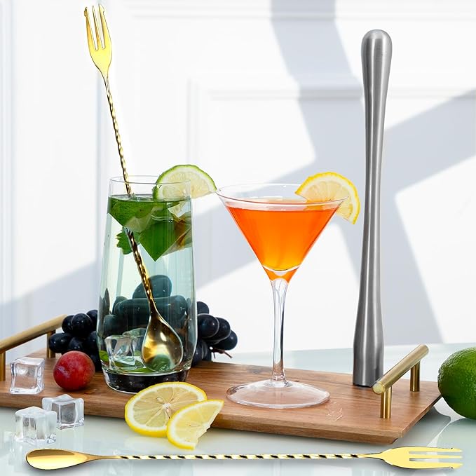 BRIOUT 2 Pcs Bar Spoon, 12 Inches Long Handle Drink Stirrer, Stainless Steel Bar Cocktail Mixing Spoons with Double Ended Design for Stirring, Gold - Image 6