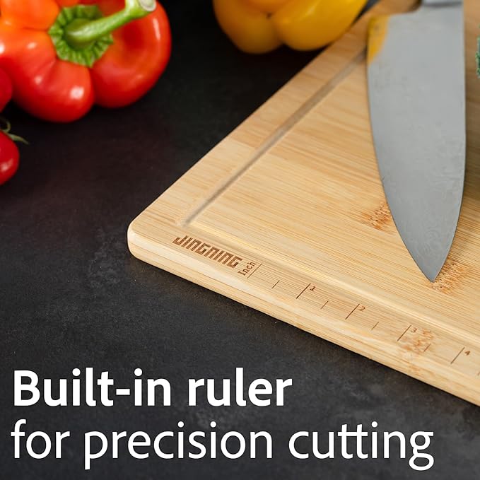 JINGNING Large Wooden Cutting Boards for Kitchen for Chefs – Anti-Cut Chopping Board with Laser Engraved Inch Ruler, Charcuterie Accessories, Meal Prep,16 * 12 Inch