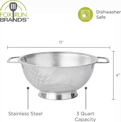 Fox Run Large Stainless Steel Colander, 3 Quart Pasta Strainer With Handles, 8.9” x 11.1” x 4” - Image 6