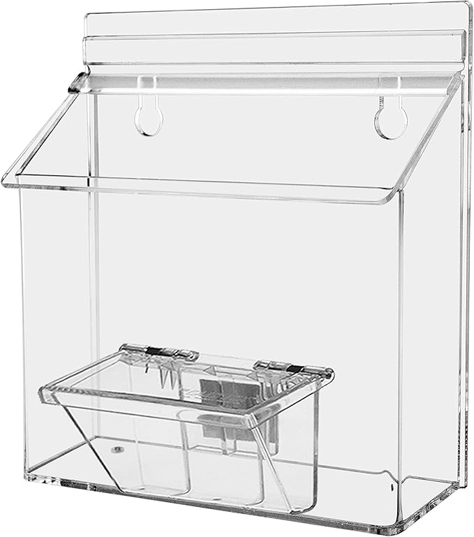 Marketing Holders Outdoor Brochure Holder Holds 7.5" x 5.5" Advertising Postcards and 3.5" x 2" Business Cards Clear Acrylic Wall Mount Box with Lid Includes Take One Sticker and Adhesive Strips