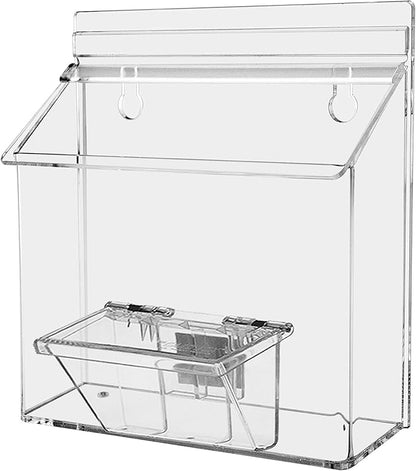 Marketing Holders Outdoor Brochure Holder Holds 7.5" x 5.5" Advertising Postcards and 3.5" x 2" Business Cards Clear Acrylic Wall Mount Box with Lid Includes Take One Sticker and Adhesive Strips