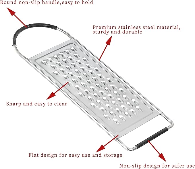 Cheese Grater Handheld, HIA Flat Coarse Stainless Steel Graters for Kitchen, Food Grater with Anti-Slip Handle, Perfect for Potato, Vegetable, Butter, Parmesan Cheese - Image 3