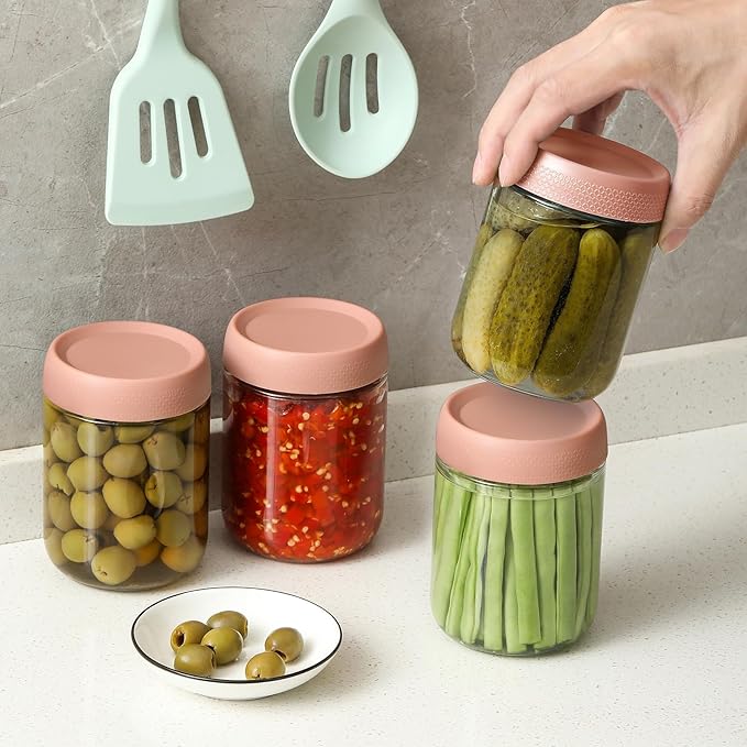 NETANY 6-pack 16oz Glass jars with Airtight Lids, Overnight Oats Containers with Lids, Wide mouth Mason Salad jars, Glass Food Storage Containers for Snacks Yogurt Spice Sugar-Pink - Image 5